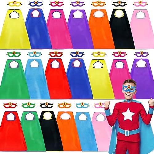 iROLEWIN Superhero-Capes for Kids Super Hero Capes and Masks Bulk 20 Pack Toddler Dress-up as Halloween Party Group Costumes