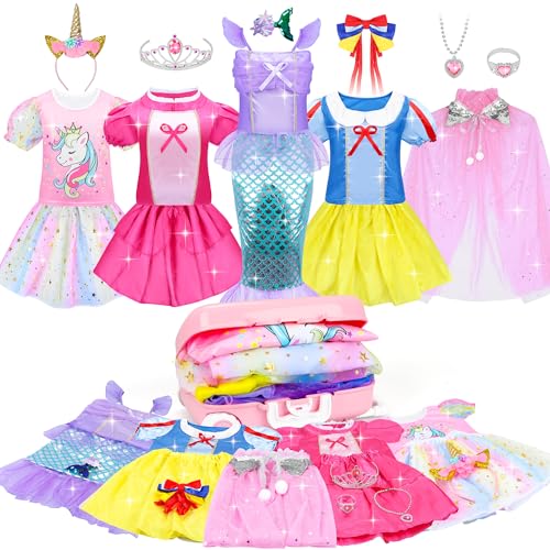 16 Pcs Princess Dress Up Clothes for Little Girl Role Play Costume Gift Set, Princess Mermaid Pretent Play Outfit Toys for Toddler Girls, Cosplay Birthday Party Gifts for Girls Age 3 4 5 6 7+ Year Old