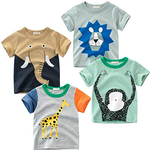 TABNIX Boys' 4-Pack Animal Short Sleeve Crewneck T-Shirts Top Tee Size 2-7 Years Toddler Boys' Value Pack Cotton T-Shirt