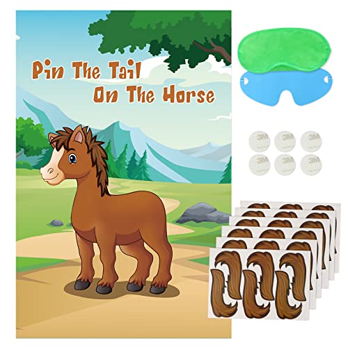 Waenerec Pin The Tail on The Horse Game with 30 Tail Stickers for Cowboy Party Favors Boys and Girls Birthday Party Decorations Horse Party Games for Kids…