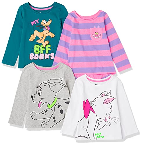 Amazon Essentials Disney | Marvel | Star Wars Girls' Long-Sleeve T-Shirts (Previously Spotted Zebra), Pack of 4, Disney Cats and Dogs, X-Large