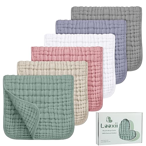 Looxii Muslin Burp Cloths 100% Cotton Muslin Cloths Large 20''x10'' Extra Soft and Absorbent 6 Pack Baby Burping Cloth for Boys and Girls(Multicolor)
