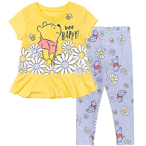 Disney Winnie the Pooh Toddler Girls Cosplay T-Shirt and Leggings Outfit Set Pooh Yellow/Blue 2T