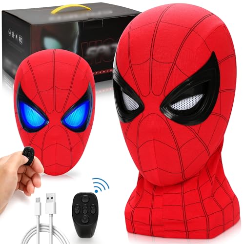 Ensccant Spider Hero Mask Toy with Control Adjustment Eyes - Realistic Spider Cosplay Mask Glowing Eyes for Kids Adults, Wearable Movie Prop Mask for Birthday Halloween And Christmas Gift