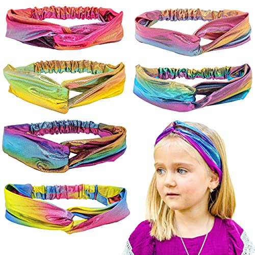 FROG SAC 6 Mermaid Knotted Headbands For Girls, Little Girl Hair Accessories, Kids Knot Headwraps, Criss Cross Tie Dye Head Bands, Metallic Rainbow Turban Hair Bands
