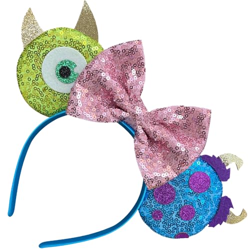 Bolonar Monster Mouse Ears Headband for Girls Women Sequin Mouse Ears Headband Halloween Headbands Minnie Ears for Kid Adult