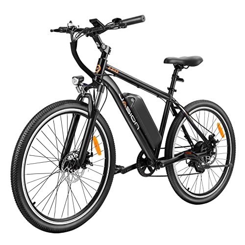 Jasion EB5 Electric Bike for Adults with 360Wh Removable Battery, 40Miles 20MPH Commuting Electric Mountain Bike with 350W Brushless Motor, 7-Speed, 26' Tires and Front Suspension (Standard, Dark)