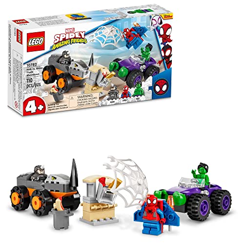 LEGO Marvel Hulk vs. Rhino Monster Truck Showdown, Toy for Kids, Boys & Girls Ages 4 and Up with Spider-Man Minifigure, Inspired by The Spidey and His Amazing Friends Series, 10782