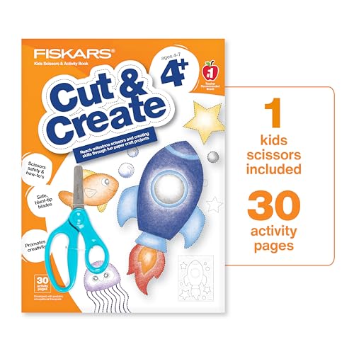 Fiskars Cut & Create Activity Book with 5' Kids Scissors, Ages 4+