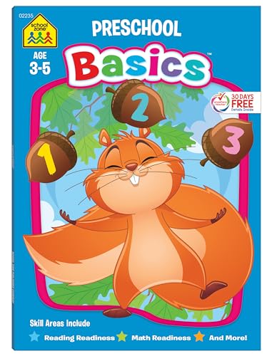 School Zone Preschool Basics Workbook: Curriculum Series for Ages 3-5, Learn Reading and Math Skills, Colors, Numbers, Counting, Matching, Grouping, Beginning Sounds, and More
