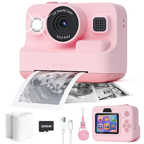 Dylanto Kids Camera Instant Print,1080P Kids Instant Cameras That Print Photos,Christmas Birthday Gifts for Girls Age 3-12,Portable Toy for 3 4 5 6 7 8 9 10 Year Old Girls Boys Pink