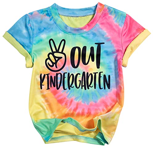 LOTUCY Kindergarten Graduation Shirt for Kids Girls Boys Peace Out Kindergarten Tee 2024 Last Day of School T-Shirt