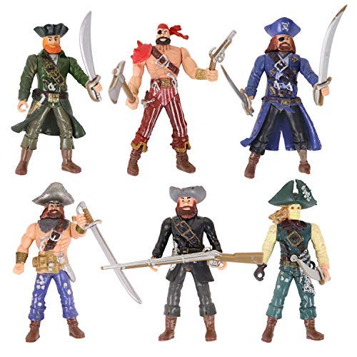 HAPTIME 6 Pcs Pirates Action Figure Playset with 6 Weapons / Sea Rover Pirate Men Toy (Each 3.75 inch Tall ), Great for Boys Kids Children as Birthday,Christmas Day, Carnival Fun Gift