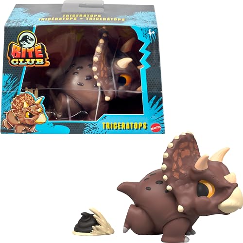 ​Jurassic World Bite Club Collectible Figure, Triceratops Chubby Stylized Dinosaur Approx 4-Inch Figure with Accessory​