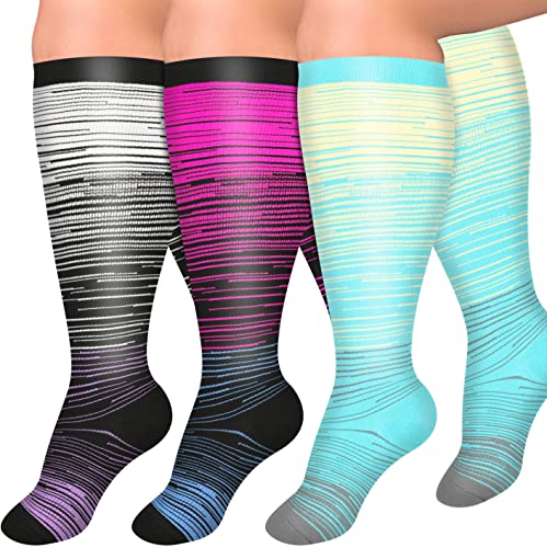 Diu Life 3 Pairs Plus Size Compression Socks for Women and Men Wide Calf Extra Knee High Support for Circulation