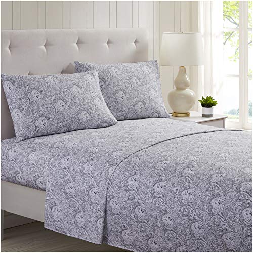 Mellanni King Size Sheets - 4 Piece Iconic Collection Bedding Sheets & Pillowcases - Extra Soft, Cooling Bed Sheets - Deep Pocket up to 16 inch - Wrinkle, Fade, Stain Resistant (King, Paisley Gray)