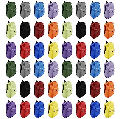 48 Pack Backpack, Bulk 17 inch Outdoor Travel Zippered Bags Bulk Pack for Corporate Events (Assorted Colors)