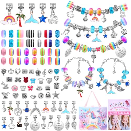 Flasoo Bracelet Making Kit for Girls, 85PCs Charm Bracelets Kit with Beads, Jewelry Charms, Bracelets for DIY Craft, Jewelry Gift for Teen Girls