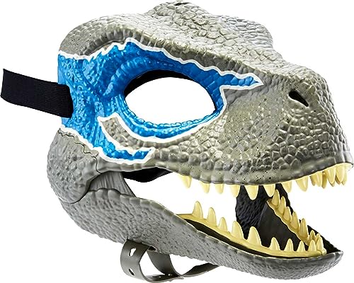 Mattel Jurassic World Dominion Velociraptor Blue Dinosaur Mask, Movie-inspired Role Play Toy with Opening Jaw, Realistic Design