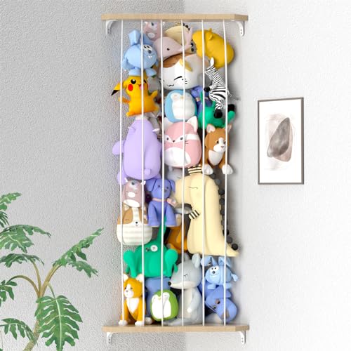 Zayysoha Stuffed Animal Storage Wood Soft Toy Shelf Organizer for Plushie Toys with Adjustable Length Large Corner Plush Toys Holder for Nursery Play Room Bedroom Kid Room…