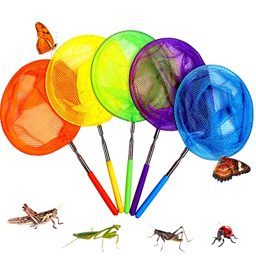 Kids Telescopic Butterfly Fishing Nets for Kids Catching Insect Net Outdoor Tools for Catching Bugs Fish Insect Ladybird, Extendable 34 Inches and Anti Slip Grip