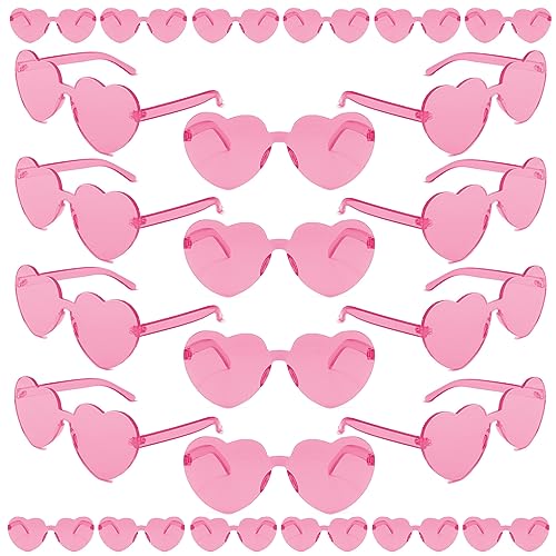 24 Pack Heart Sunglasses Rimless Heart Shaped Glasses Candy Heart Sunglasses for Women Colored Sunglasses Party Favors (Pink)