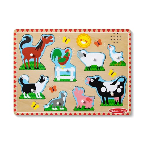Melissa & Doug Farm Animals Sound Puzzle - Wooden Peg Puzzle With Sound Effects (8 pcs)