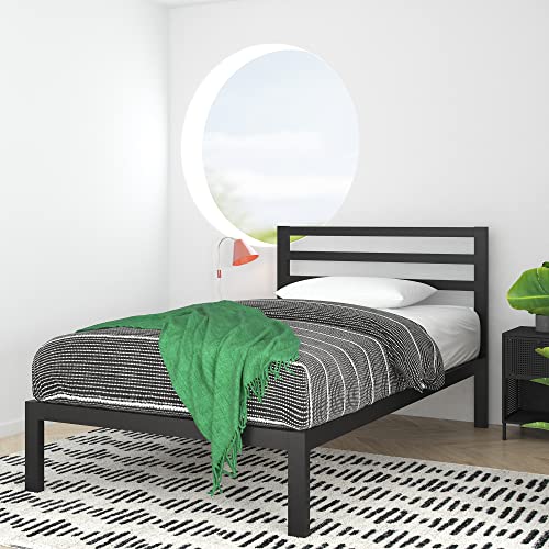 ZINUS Mia Metal Platform Bed Frame with Headboard / Wood Slat Support / No Box Spring Needed / Easy Assembly, Twin ,Black