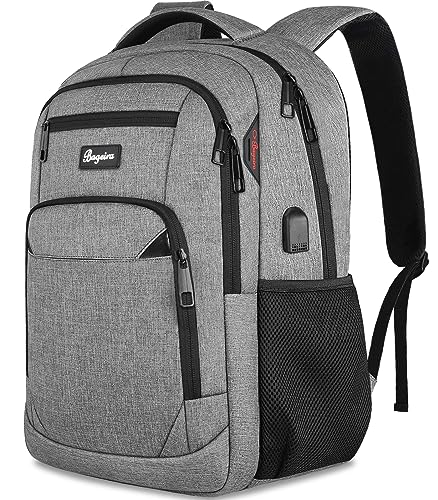 Laptop Backpack 17.3 Inch, School Backpack with USB Charging Port for teen boys, Unisex Large Travel Backpacks, Anti-theft Work Bookbags, Back to School College Backpack with Compartment, Grey