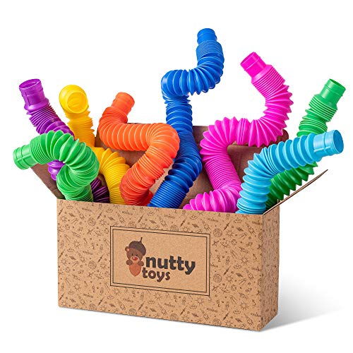 nutty toys 8pk Pop Tubes Sensory Toys (Large) Fine Motor Skills Learning Toddler Toy for Kids, Top ADHD & Autism Fidget 2024, Best Preschool Boy Girl Gifts Idea, Unique Toddler Easter Basket Stuffers