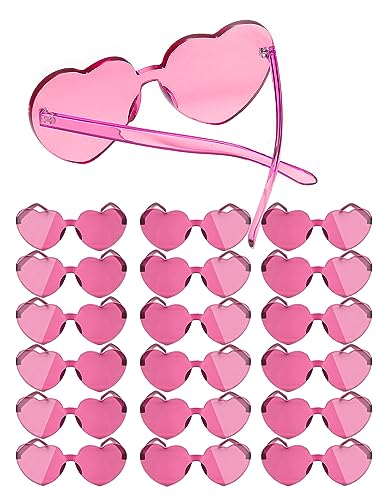 MIUSKATL 18 Pairs Heart Sunglasses, Rimless Heart Shaped Sunglasses Pack, Bulk Heart Sunglasses for Women Kids, Colored Party glasses (Pink)