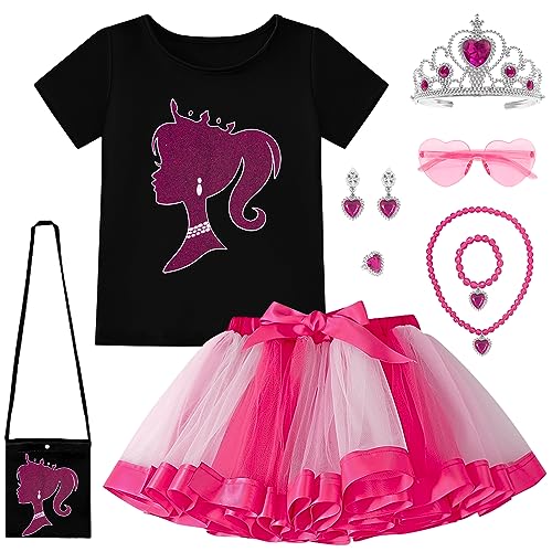 VORLITS Girls Pink Costume Set rainbow Tutu Dress For Kids Movie Cosplay Dress Up Outfits Halloween Birthday Party