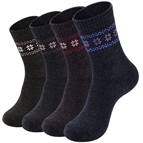 NinetoFiveLife Pack of 4 Womens Merino Wool Socks Winter Hiking Socks Knit Outdoor Recreation Socks Warm Soft and Comfortable Size 5 to 9