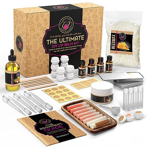 CraftZee Lip Balm Making Kit - DIY Lip Gloss Kit with Natural Beeswax, Shea Butter, Sweet Almond Oil, Essential Oils, Tubes, Jars & More Craft Kit For Adults