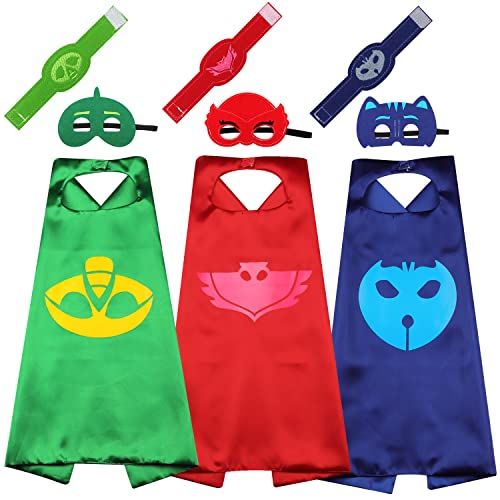 Maribus-FL Bulk Superhero Capes and Masks for Kids - Satin Capes and Felt Masks With Embodied Three Bracelets for Boys and Girls (PJ-) Superhero Toys Costume 2-12 Year for boys party Gifts