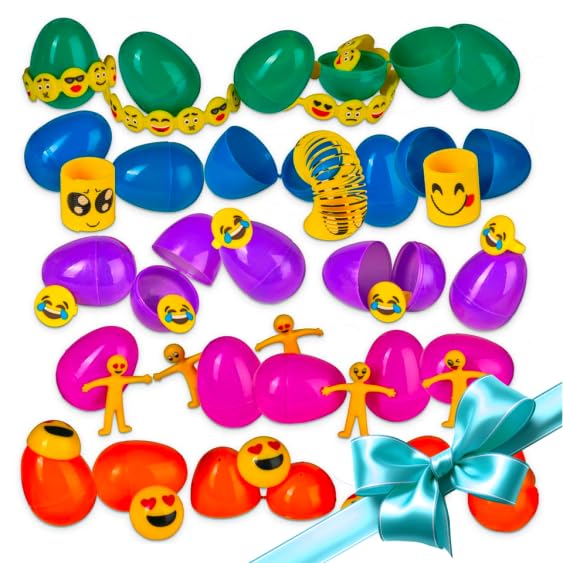 Neliblu Emoji Toy Filled Favor Eggs - 30 Bright and Colorful 2.5' Surprise Eggs with Emoji Halloween Toys