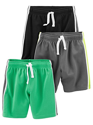 Simple Joys by Carter's Baby Boys' 3-Pack Mesh Shorts, Black/Green/Grey, 5T