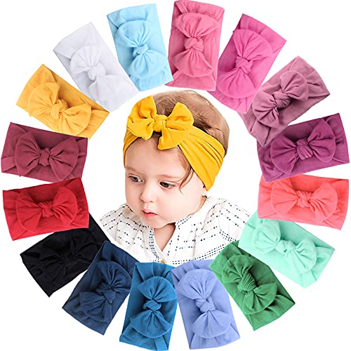 JOYOYO 16 Colors Soft Wide Turban Baby Headbands with 4.5 inches Hair Bow Headwraps for Baby Girls Infants Newborn Hair Accessories Toddlers Kids and Children