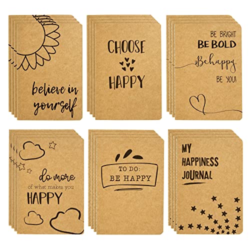 Paper Junkie 24 Pack Journals for Kids - Let's Be Happy Journals Bulk - Kraft Paper Notebooks School Supplies (80 Lined Page, 4 x 5.75 In)