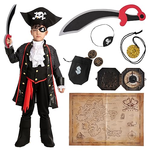 Spooktacular Creations Pirate Costume for Kids, Boy Captain Pirate Costume for Halloween Trick-or-Treating, Pirate Themed Party, Halloween Dress-up Parties (Small (5-7 yr))