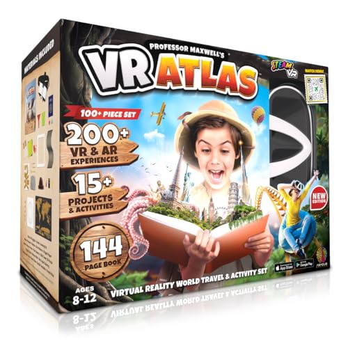 Professor Maxwell's VR Atlas - Virtual Reality Kids Science Kit, Book and Interactive Geography STEM Learning World Travel Activity Set (New Edition)