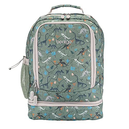 Bentgo® Kids 2-in-1 Backpack & Insulated Lunch Bag - Durable 16” Backpack & Lunch Container in Unique Prints for School & Travel - Water Resistant, Padded & Large Compartments (Dino Fossils)