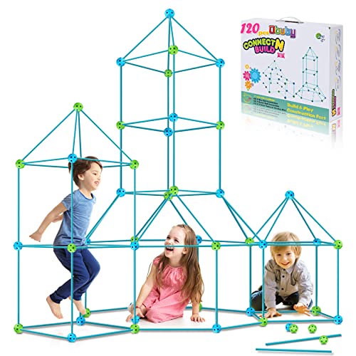 Kids Fort Building Kit 120 Pieces Construction STEM Toys for 5 6 7 8 9 10 11 12 Years Old Boys and Girls Ultimate Forts Builder Gift Build DIY Educational Learning Toy for Indoor & Outdoor