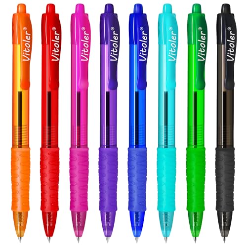 Vitoler Pens,Colored Pens,1.0mm 8 Pack Retractable Ballpoint Pens,Pens for School,Pens Fine Point Smooth Writing Pens for Journaling Note Taking Kids Adult School Office Supplies