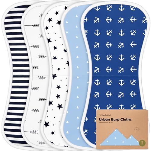Organic Burp Cloths for Baby Boys and Girls - 5-Pack Super Absorbent Burping Cloth, Burp Clothes, Soft & Plush Newborn Towel, Milk Spit Up Rags, Burpy Cloth Bib for Unisex, Burping Rags(Adventurer)