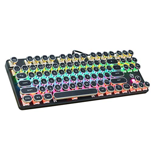 Amaping Retro Mechanical Keyboard Steampunk Style Pattern RGB Colorful LED Backlit USB Wired 87 Keys Gaming Keyboards for PUBG LOL Gamer Ergonomic Design (Black)