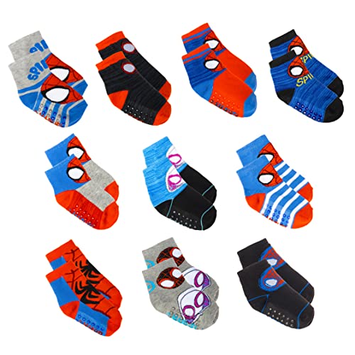 Spiderman Grip Socks, Socks for Toddler Boys, 10 Pack, Spider man Toddler Gripper Socks, Amazing Spiderman Variety Pack 2-3T