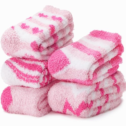 Womens Fuzzy Socks Slipper Fluffy Cozy Comfy Cabin Plush Warm Winter Sleep Home Soft Christmas Valentines Mothers Day Gifts for Mom Her Stocking Stuffers for Women Adult Heart Socks（Pink Heart）