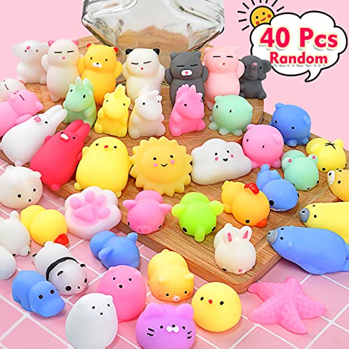 OCATO Squishies 40pcs Mochi Squishy Toys Party Favors for Kids Mini Squishy Kawaii Fidget Toys Stress Relief Treasure Box Toys for Classroom Prizes Kids Easter Egg Fillers Goodie Bag Stuffers, Random