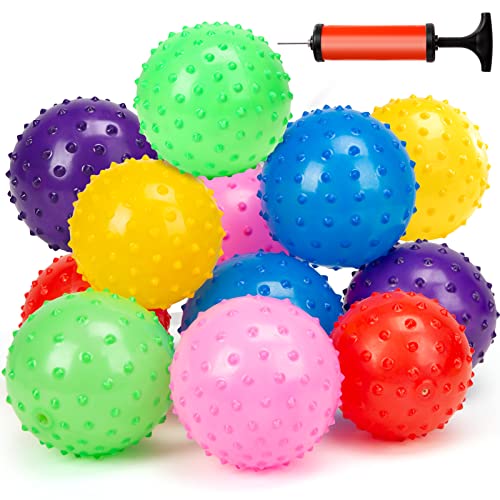 LOVEINUSA Bounce Ball, 12 PCS Sensory Balls Knobby Party Balls Massage Balls with Air Pump Set 4.72'